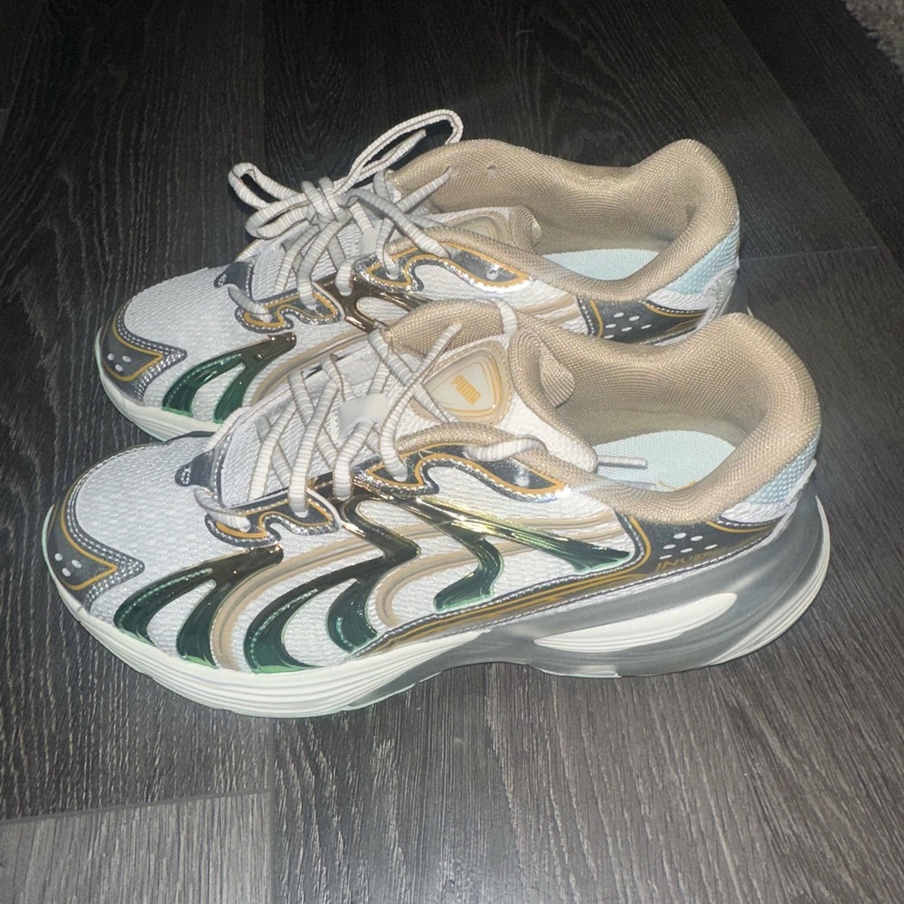 Puma Kids White Green Gold Accent Sneakers
